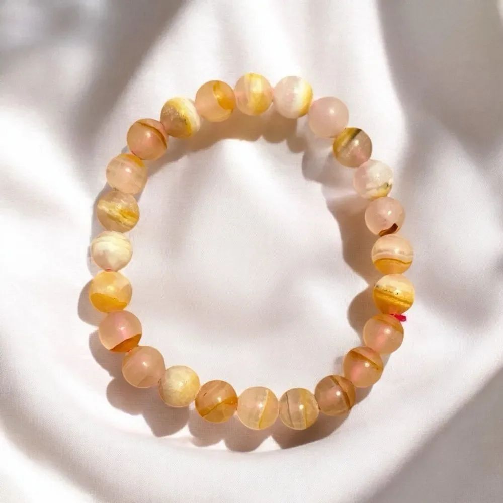 š2/$30š Yellow Banded Agate 7.5mm Stretch BeadāBracelet